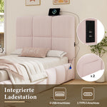 Upholstered Bed 90x200cm with Storage & USB Port, Pink Velvet