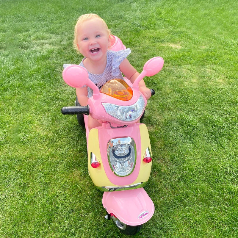 Electric Children's Motorcycle Tricycle with 6V Battery and Metal Frame, Pink and Yellow