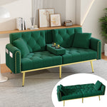 Double Fold-out Sofa Bed Reclining 3-Angle Cup Holders - Fabric Green