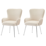 Velvet Dining Chair Set of 2 Armrests Lumbar Support Adjustable Silver Legs - Beige