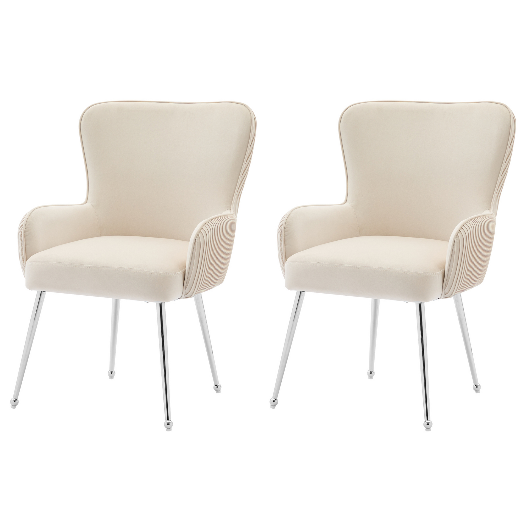 Velvet Dining Chair Set of 2 Armrests Lumbar Support Adjustable Silver Legs - Beige