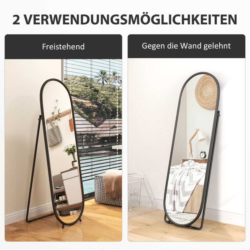 Full-Length Mirror, 160 x 40 cm Wall/Standing Oval Metal Black