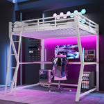Loft Bed 140x200cm with Desk, LED Lights & USB, White