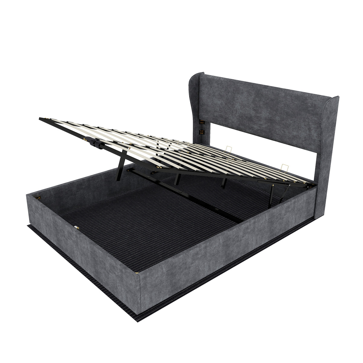 Modern Upholstered Bed with Gas Lift Storage, 160x200 cm - Grey