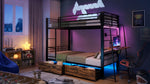 Kids House Loft Bed 90x200cm with Slide & LED, Pink Metal