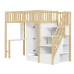 Loft Bed, 90x200 Wardrobe, Shelf, Table, Storage Stairs, Wooden