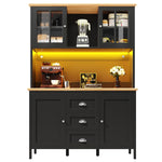 Tall Sideboard with LED Lighting, 4 Doors and 3 Drawers, White and Black