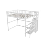 Loft Bed, 140x200 with Stairs, Storage, Wardrobe, White Wood
