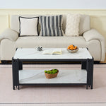 Rectangular Coffee Table Modern Marble-Effect Top Metal Legs White and Black