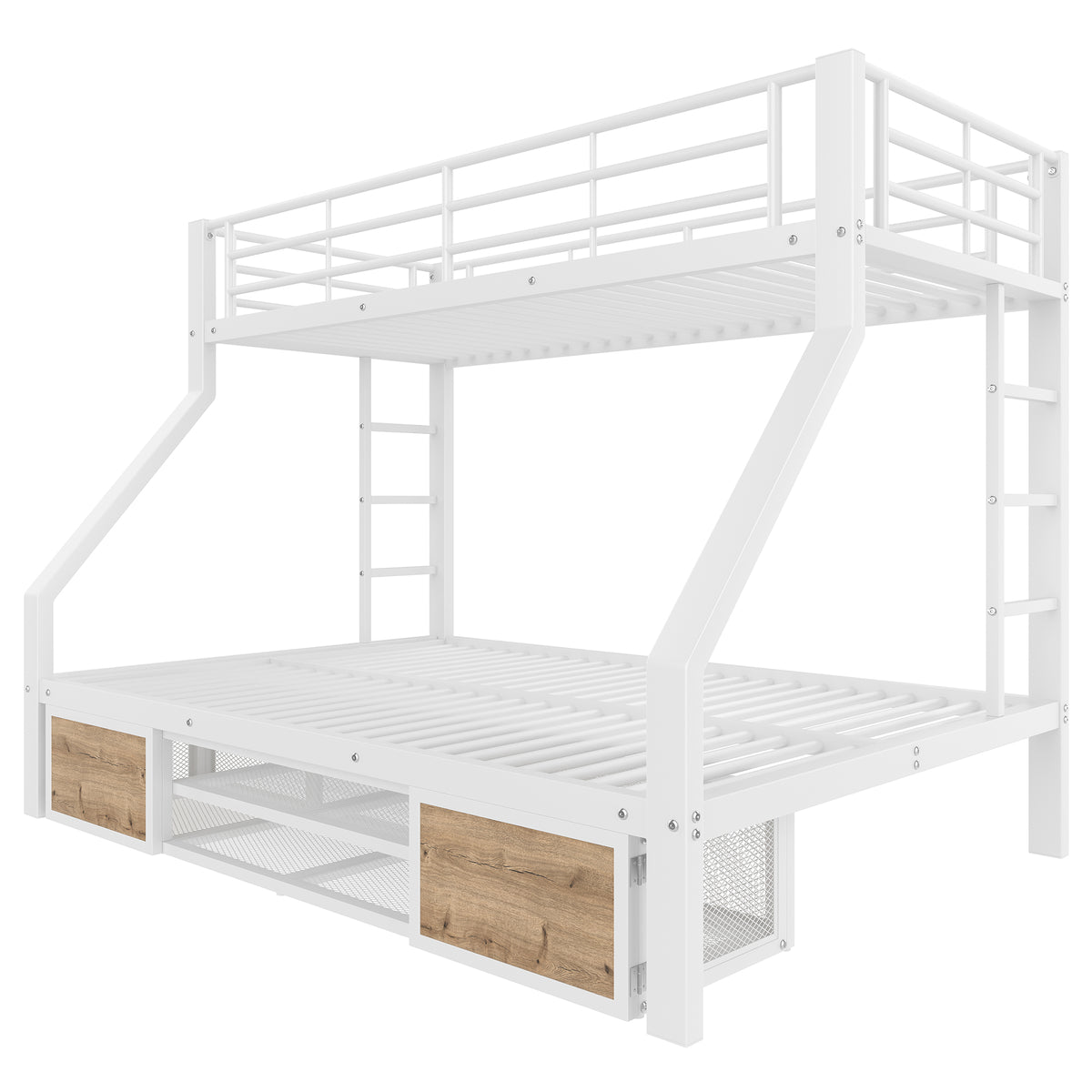 Children's Bunk Bed with Storage & Shoe Cabinet, White