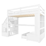 Loft Bed 90x200 with Desk, Shelves & Storage Stairs, White