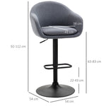 Bar Stool, Height-Adjustable with Backrest and Footrest, Grey Linen Look