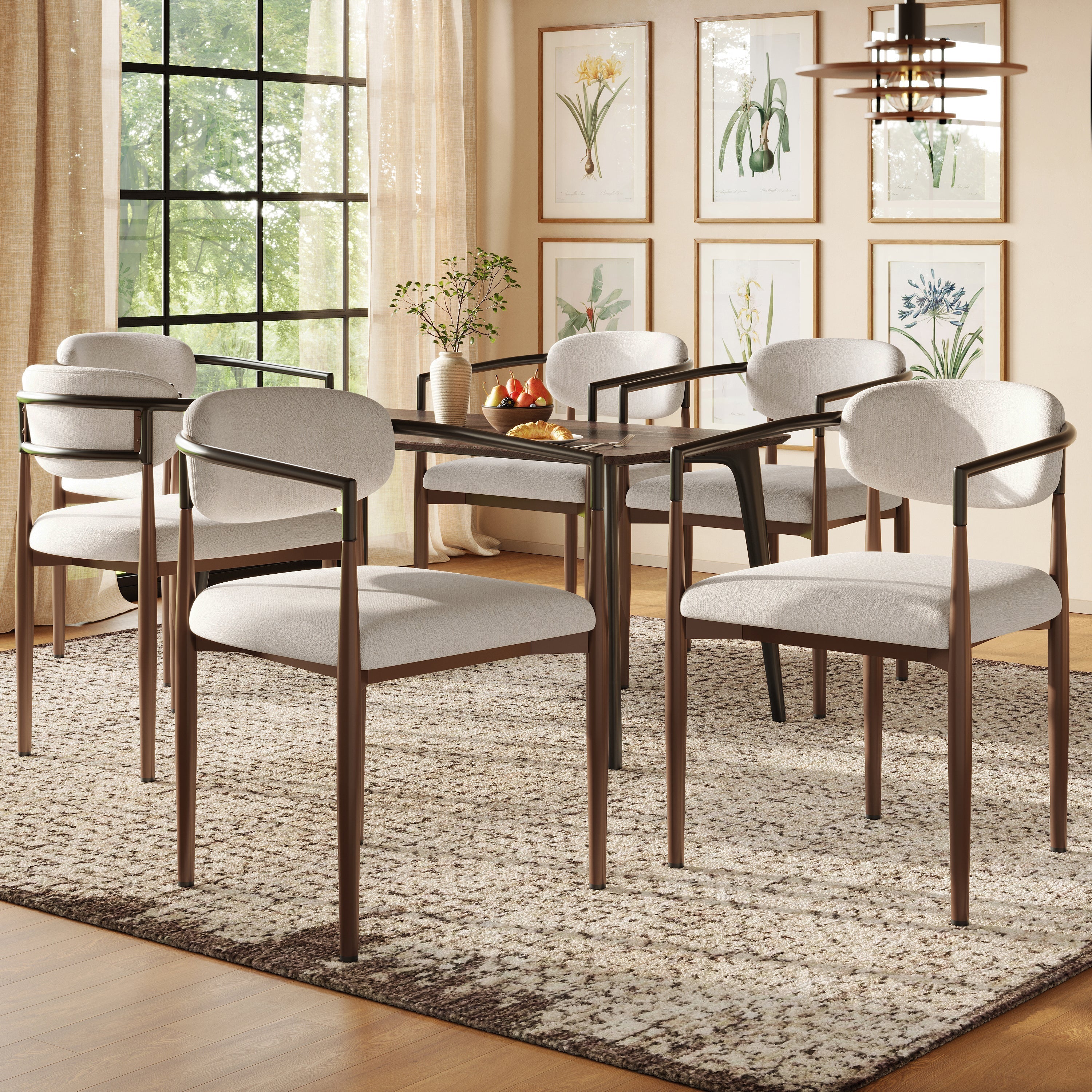 Dining Chair Set (6 Pcs) Modern Luxury Ergonomic Adjustable Legs - Linen Fabric