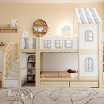 Children's Bunk Bed 90x200cm with Roof & Storage Ladder, White