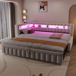 Extendable Sofa Bed 90x200cm with LED & USB, Beige Velvet