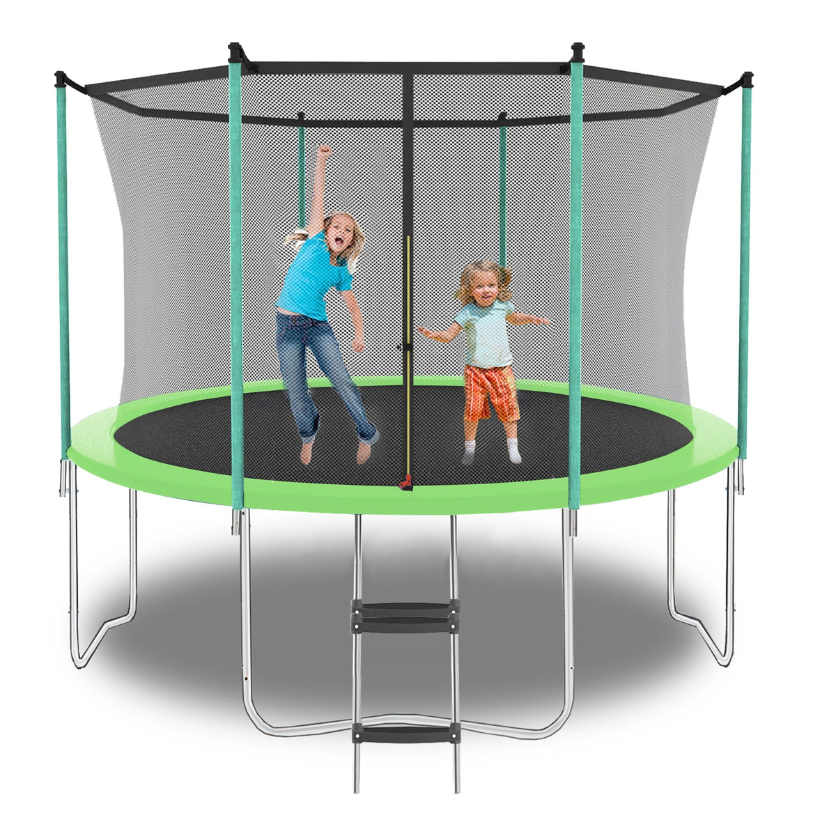 8FT Trampoline with Safety Net and Ladder, 181kg Capacity, Green