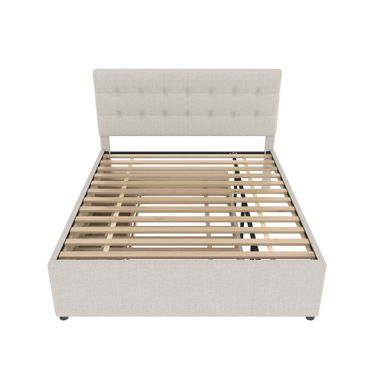 Upholstered Bed 140x200cm Extendable 3 Drawers Adjustable Headboard - Beige