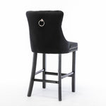 Contemporary Barstools, Button Tufted Wooden Legs Set of 2, Velvet Black