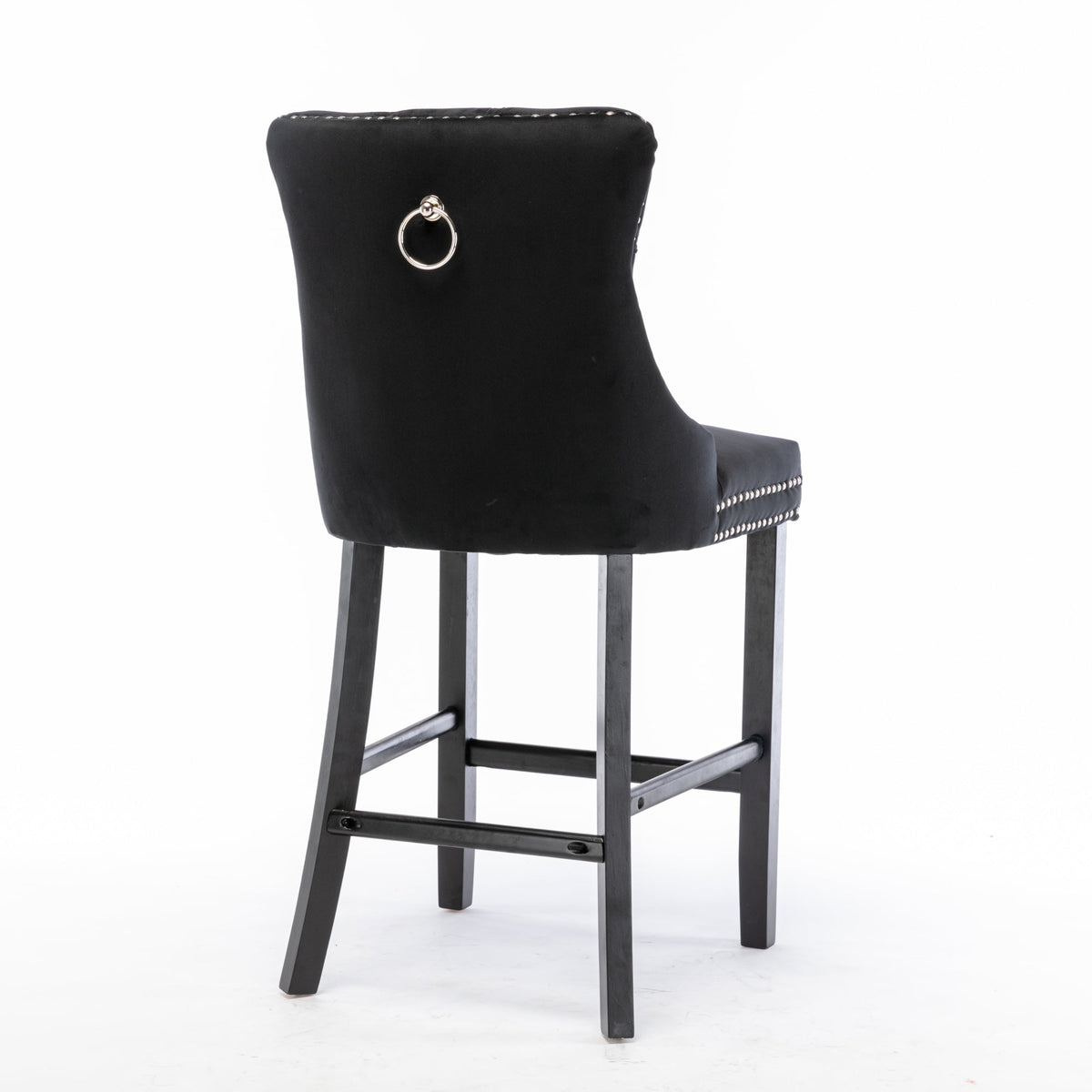 Contemporary Barstools, Button Tufted Wooden Legs Set of 2, Velvet Black