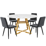 Round Dining Table Metal Legs Marble Look - Black/White