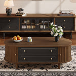 Coffee Table with 2 Drawers and Roll-up Doors, Walnut and Black