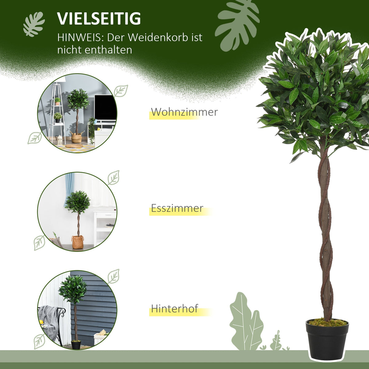 Artificial Bay Trees, 120 cm, Cement Pot, Green