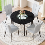 Round Table Set Modern Minimalist 100cm 4 Armchairs - Black/Light Grey PU