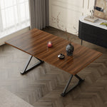 Dining Table, 180x90x75cm Seats 6-8 People Modern Style, Walnut and Black Metal