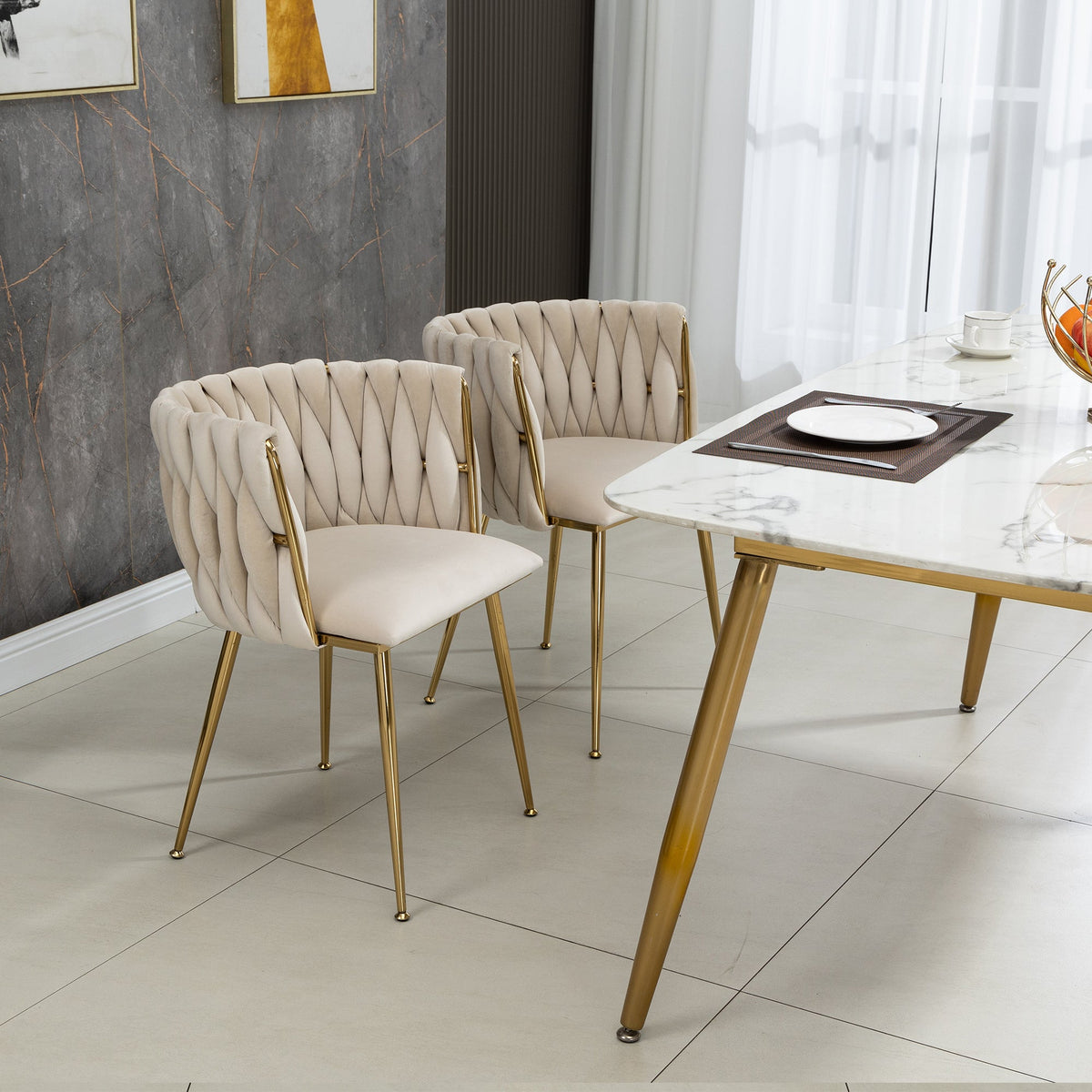Velvet Dining Chair Set, Luxurious Modern with Gold Metal Legs, (Set of 2)