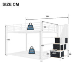 Bunk Bed 140x200 cm with Stairs, Storage & LED Light, White Metal