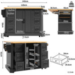 Mobile Kitchen Island with 2 Doors and 6 Drawers, White and Black