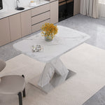 Dining Table 120-160CM Stretchable Modern Rectangle Marble Top, White/MDF/Metal Base