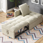 3-in-1 Multifunctional Sofa Bed, Space-Saving Sleeper with Linen Fabric, Grey/Beige