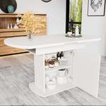 Extendable Oval Dining Table Modern Minimalist Storage Space-saving White