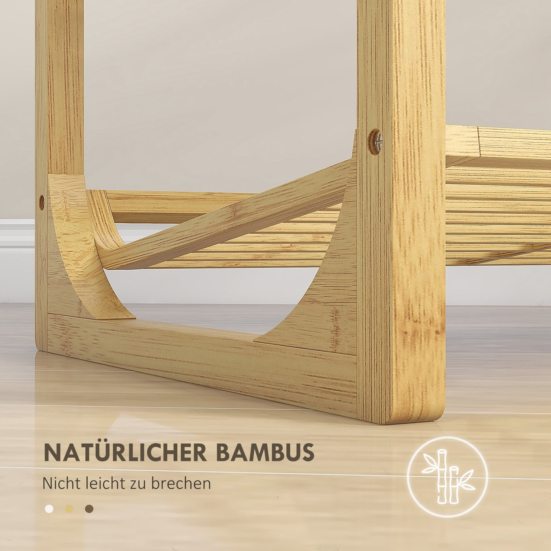 Shoe Rack, 4 Tiers, 12 Pairs, Bamboo Natural