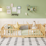 Floor Bed 140x200cm with Safety Railings, Natural Pine Wood