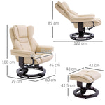 Recliner Chair with Footstool, Swivel Reclining TV Chair, Faux Leather Cream