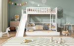 Bunk Bed with Trundle, Slide & Shelves, Pine + MDF White