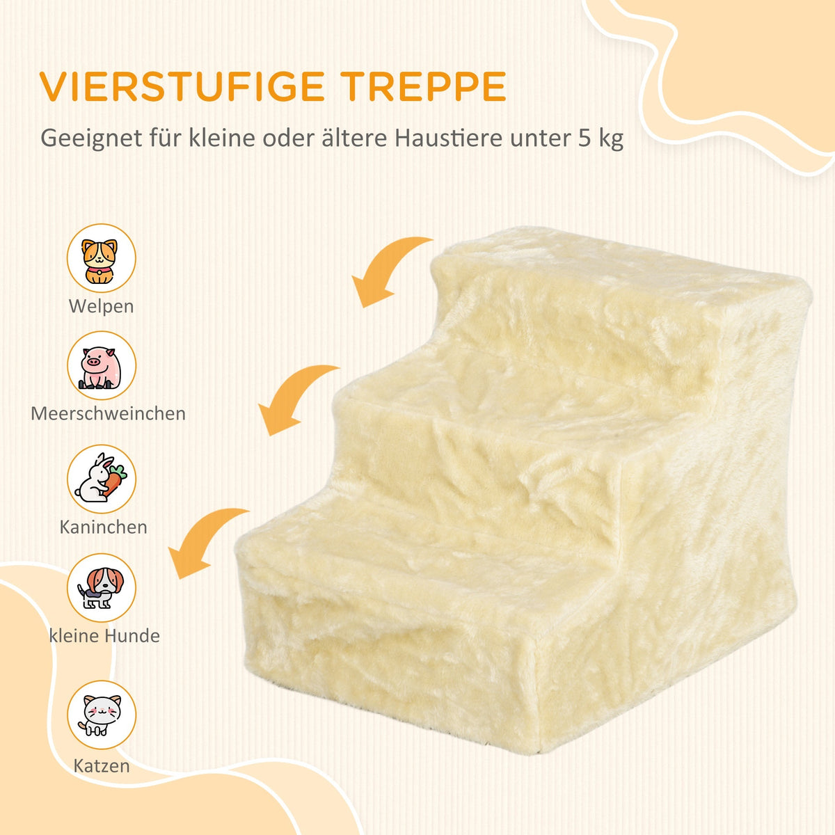 Dog Stairs, 3-Step 35 cm, Plush Look, Beige