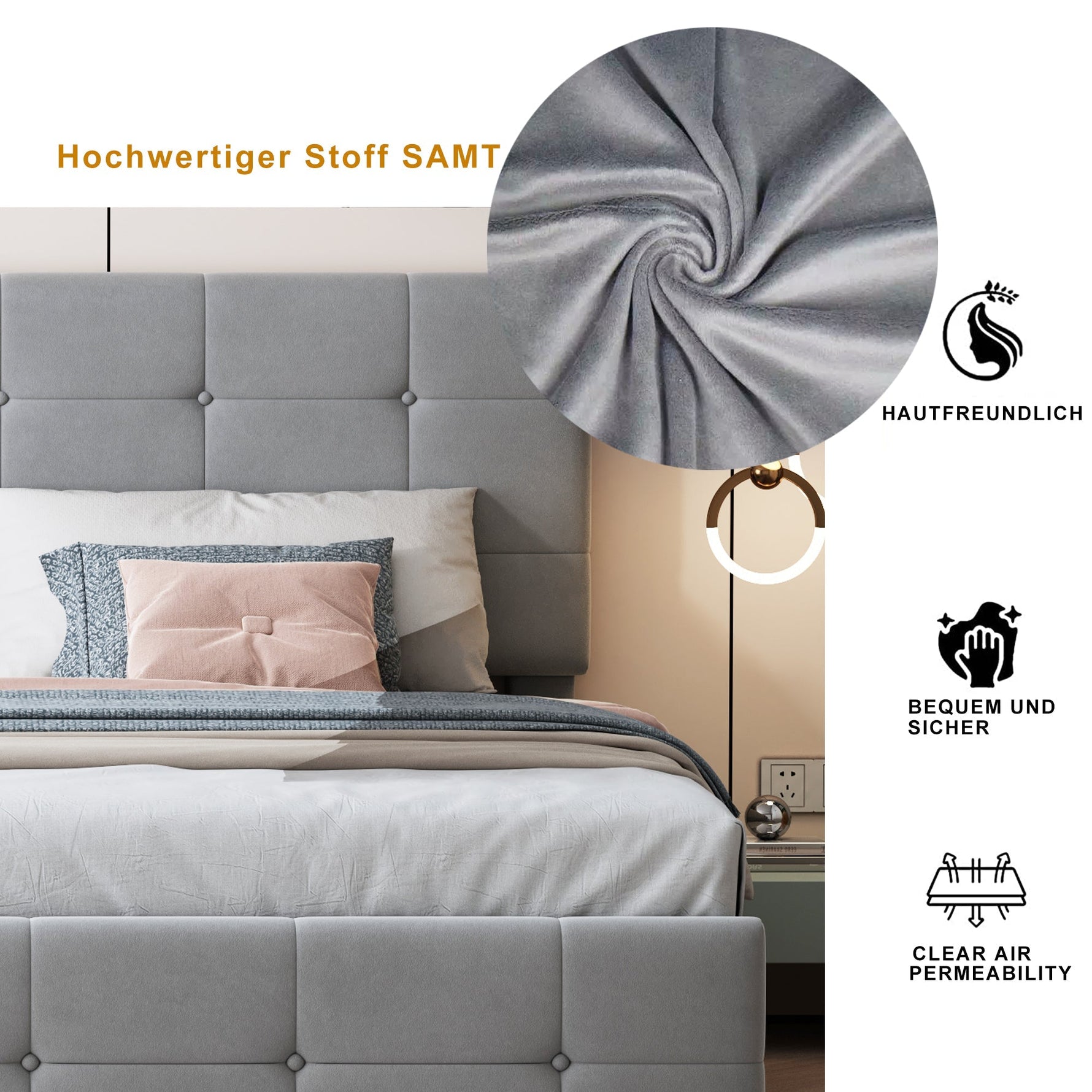 Upholstered Bed 180x200 cm, Hydraulic Storage Multifunctional Double, Velvet Grey