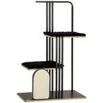Cat Tree with Cushion, Scratching Board, 2 Platforms, Steel Black