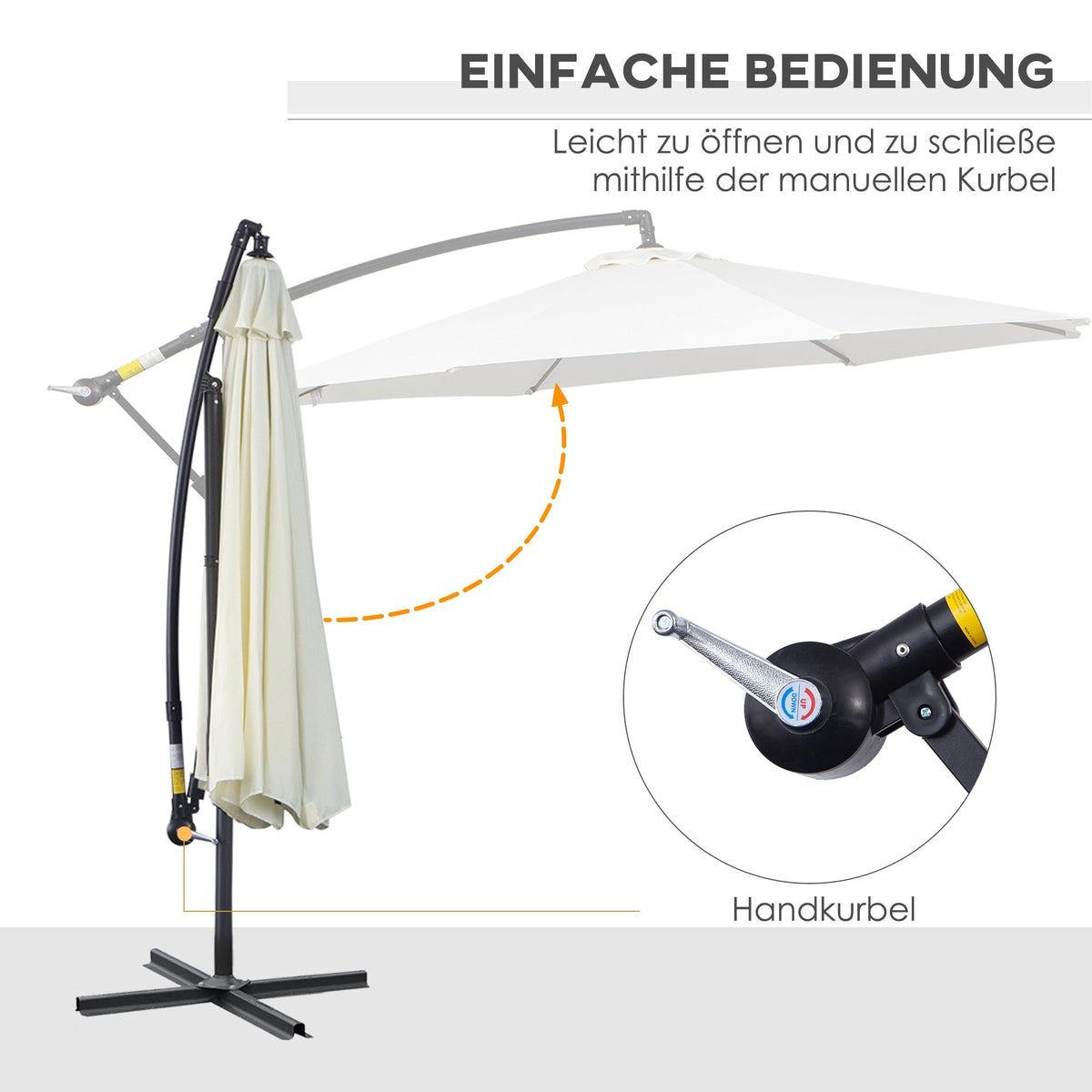 Cantilever Parasol, Round, 300 cm, Cream Polyester