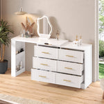 Rotating Dressing Table with LED Lighting, 110x40x129 cm, White
