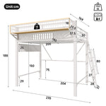 Loft Bed 140x200cm with Storage Compartments, Metal Frame, White