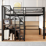Loft Bed 140x200cm with Safety Ladder Iron Frame Storage Area - Black