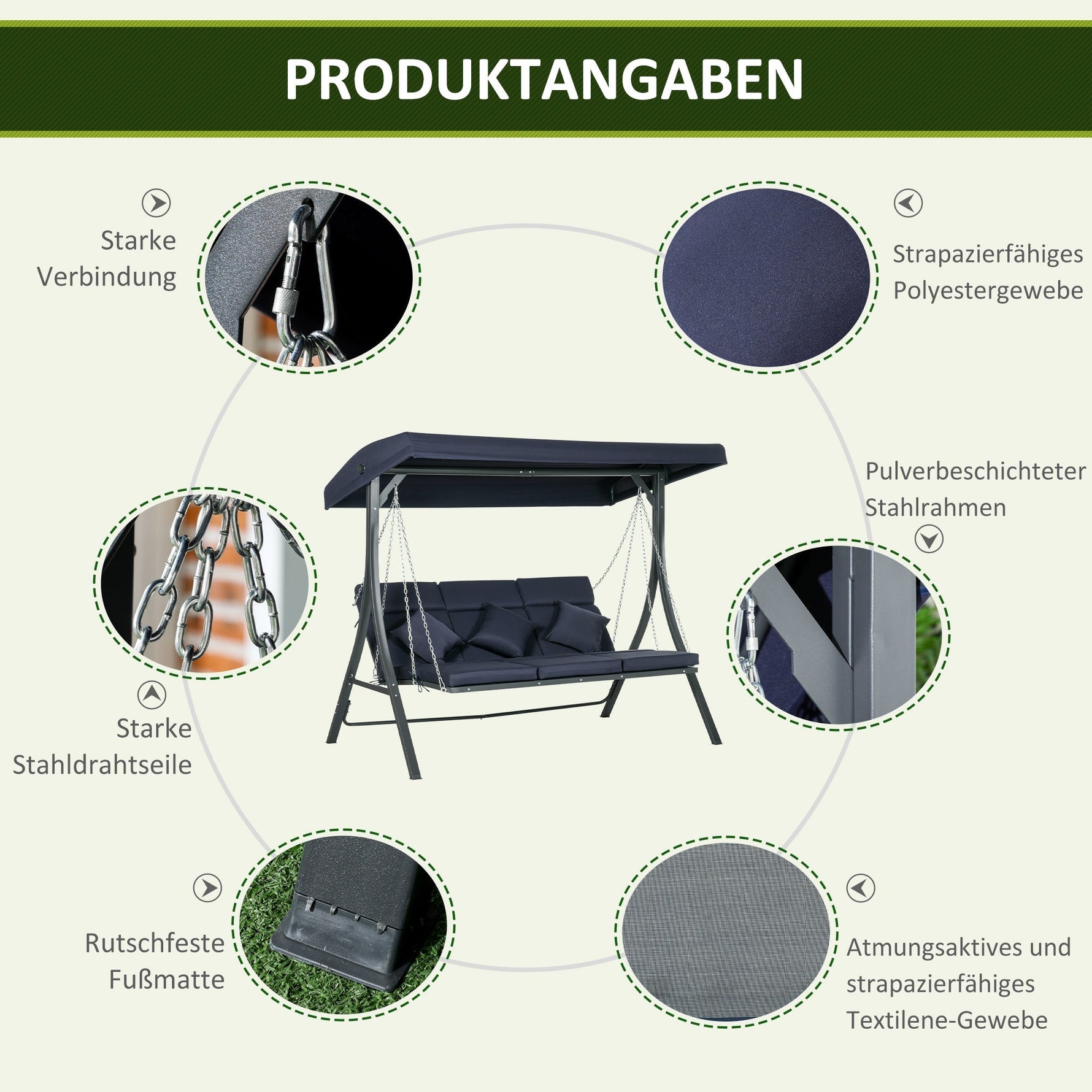 Hollywood Swing Set, 3-Seater, 270 kg Capacity, Adjustable Sunshade