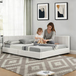 Double Bed 140x200cm High Backrest, Velvet Beige