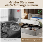 Upholstered Double Bed 180x200cm USB LED Storage - Velvet Grey