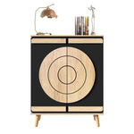 Modern Shoe Cabinet with Geometric Doors and Multi-Level Storage, Black and Natural Wood