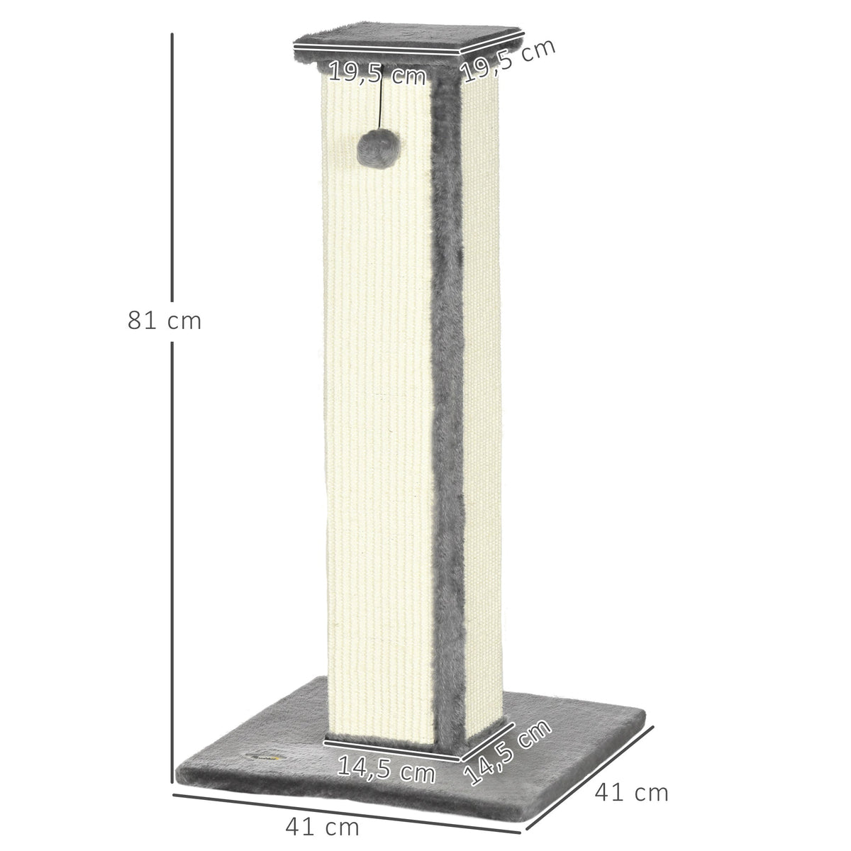 Sisal Scratching Post, 81cm high, play ball, for cats up to 5kg, Grey/Cream